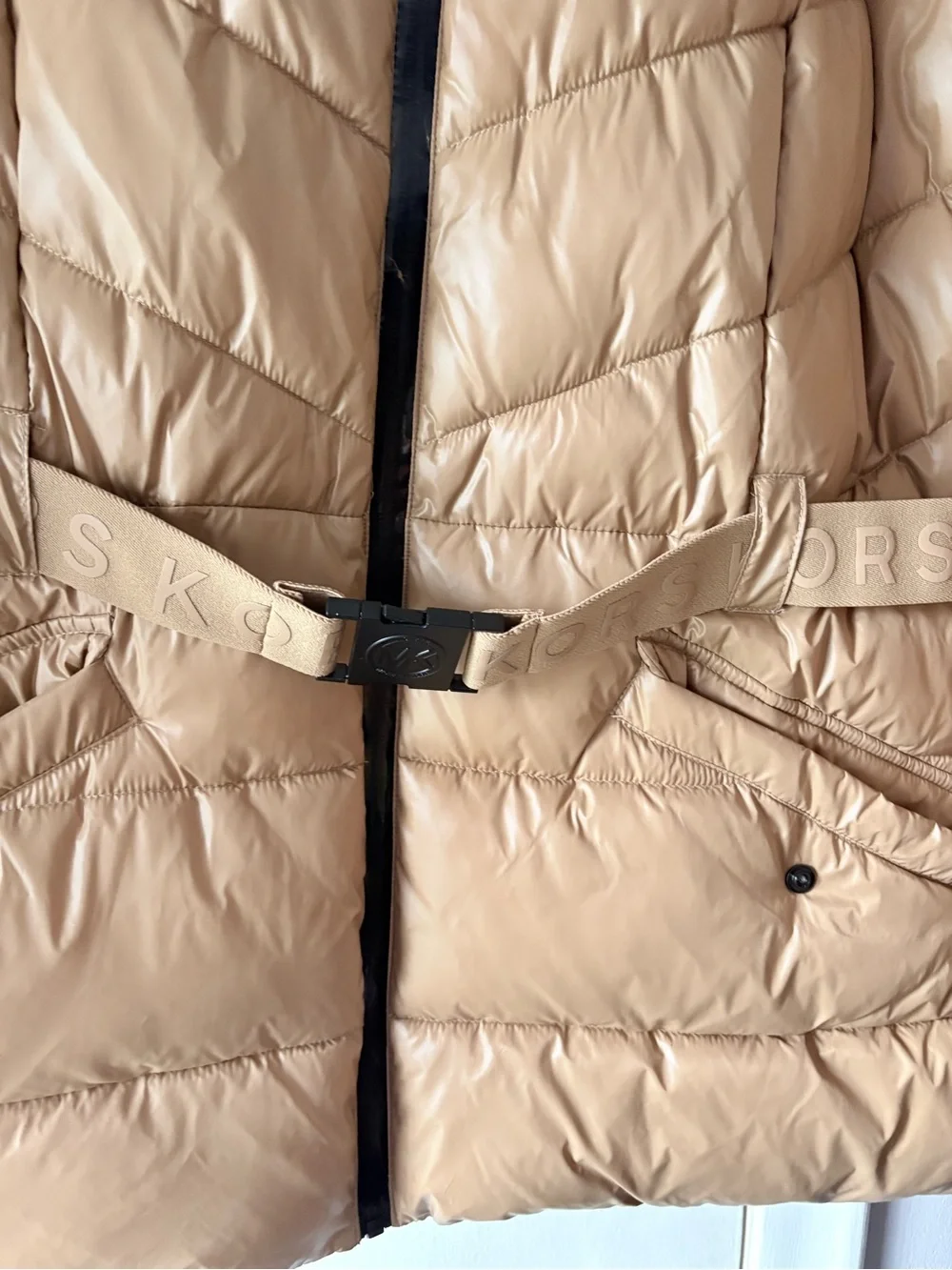 Michael Kors Beige Quilted Belted Puffer Jacket